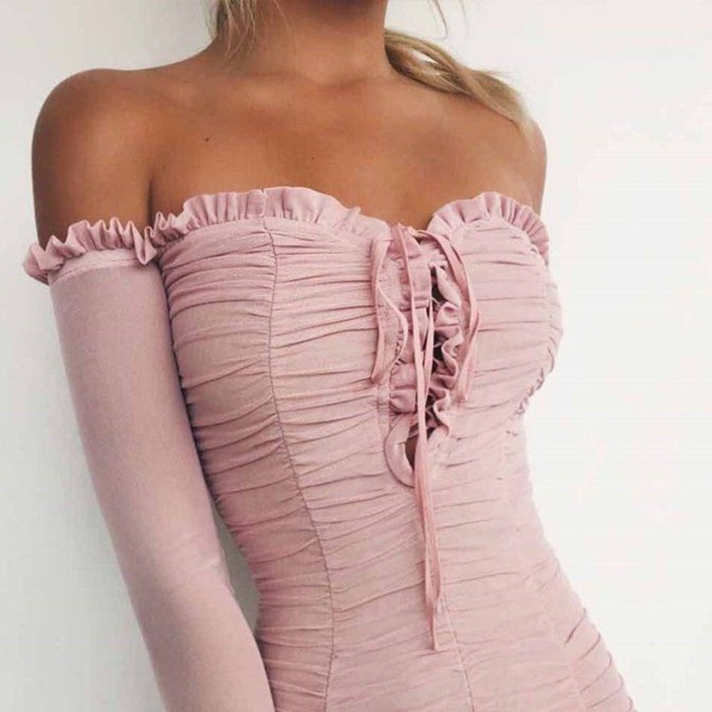 Tiger mist off the shoulder long sleeve dress